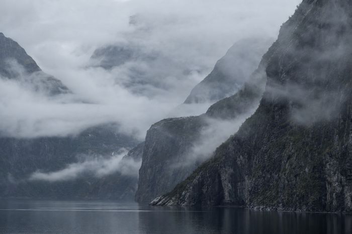 Misty fjord in the morning